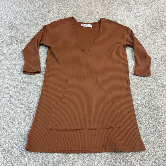 FREE PEOPLE BEACH Dress Womens Size Small Brown Phoenix Mini Ribbed Pocket - Picture 1 of 8